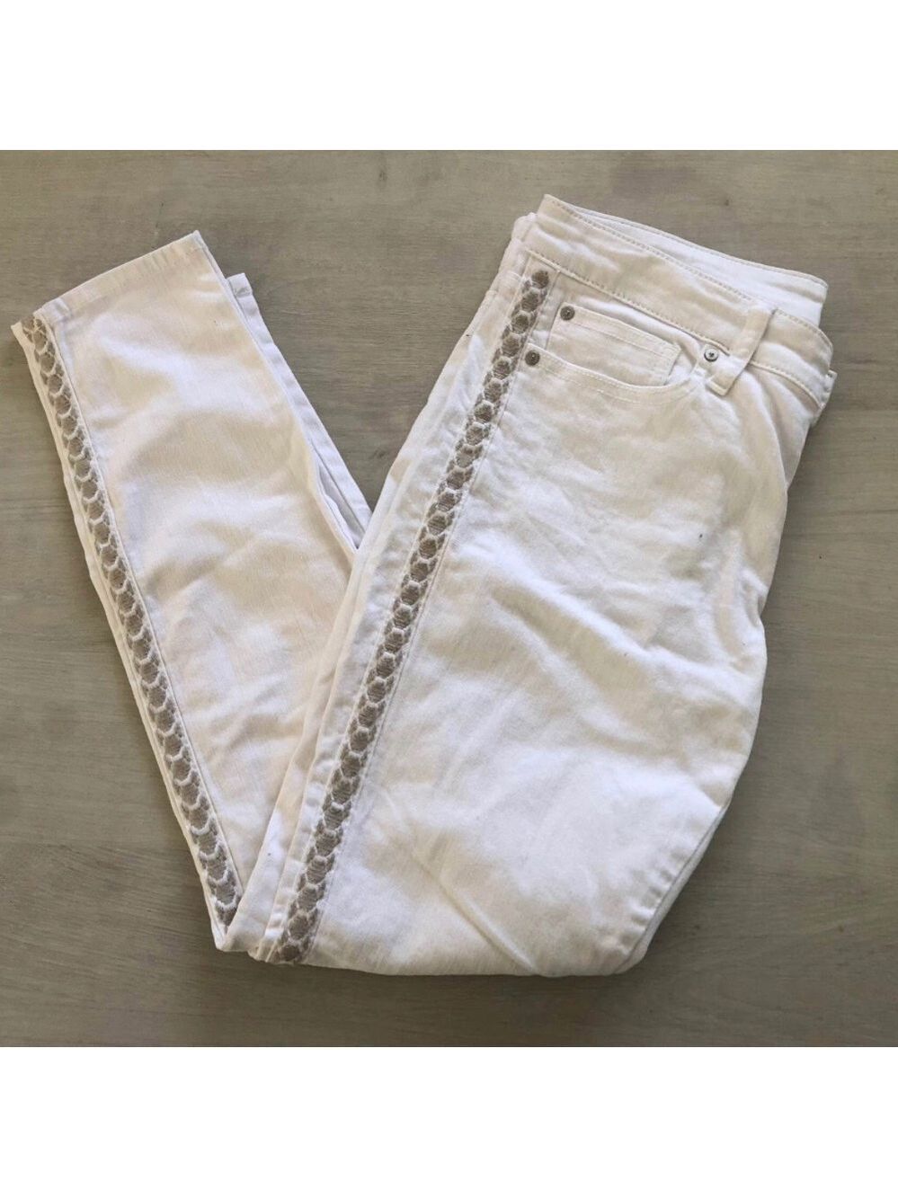 GAP White Skinny Stretch Jeans with Side Lace Trim Size 6